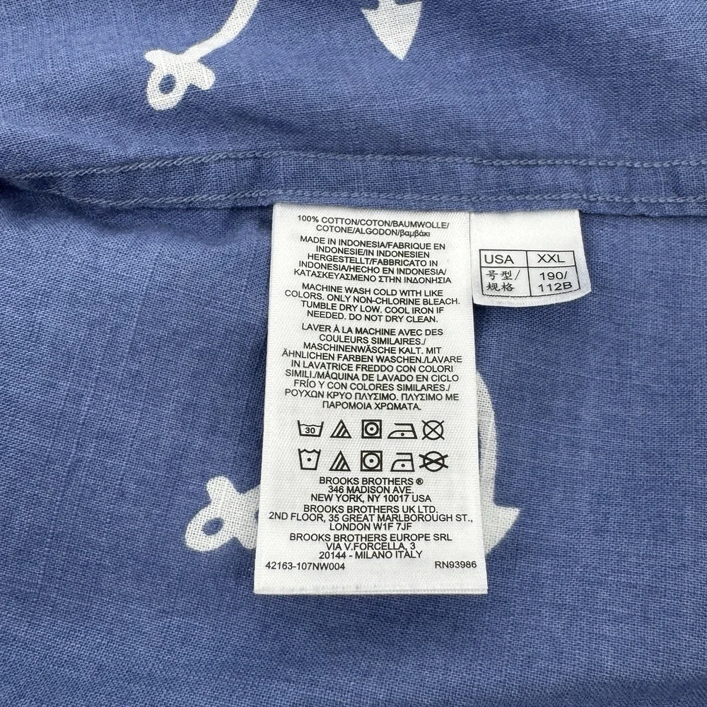 Brooks Brothers Anchor Print Shirt XXL Regent Fit‎ Blue Nautical Button Front